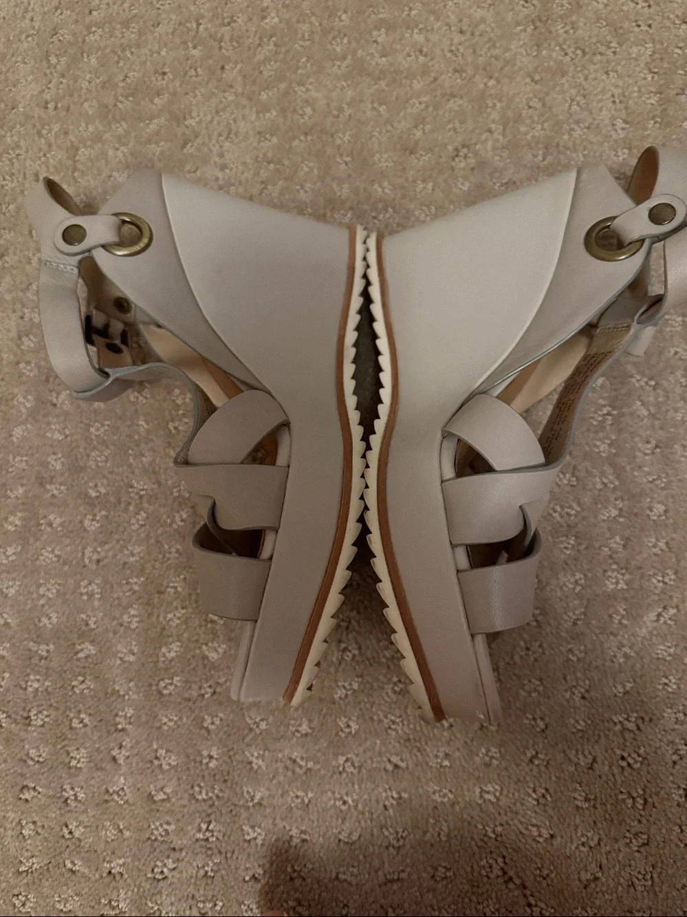 BIALA LEATHER BUCKLE WOMENS SHOES SANDALS WEDGE HEEL Gray Taupe 39 Leather